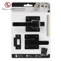 Kit de loquet de porte moderne en acier noir avec poignée carrée, vis de fixation pour porte de remise, portail extérieur et rangement