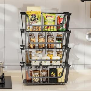 Lot de 4 paniers empilables en fil métallique pour l'organisation du garde-manger, bac de rangement en métal pour légumes, fruits, pommes de terre et oignons sur comptoir de cuisine - Product Image 2