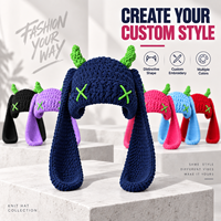 Bonnet tricoté fantaisie à double cornes et longues oreilles, bicolore, en fil épais, idéal pour les voyages, les fêtes, cadeau, vente en gros, faible MOQ, OEM