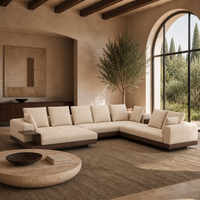 Canapé sectionnel en tissu incurvé minimaliste italien, canapé rond avec chaise longue et table d'appoint, base de luxe pour salon de villa