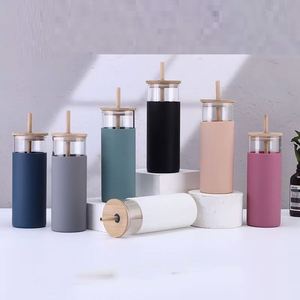 Gobelet en verre borosilicate réutilisable de 500 ml, 600 ml, 750 ml avec couvercle en bambou, bouteille pour lait, café, jus, avec paille - Product Image 2