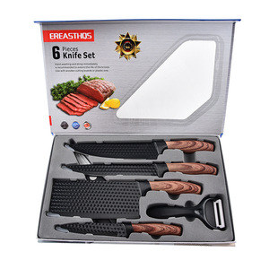 Juego de Cuchillos de Cocina de 6 Piezas con Mango de Imitación Madera y Patrón de Diamantes, Cuchillo de Chef, Cuchillo para Frutas, Caja de Regalo - Product Image 5