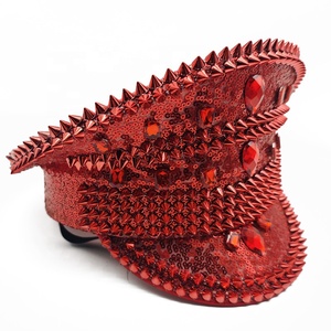 Manwu Factory Chapeau de capitaine unisexe rouge punk à paillettes pour <span class=keywords><strong>Burning</strong></span> <span class=keywords><strong>Man</strong></span> Festival ou Festival de musique Accessoire de costume de fête - Product Image 2