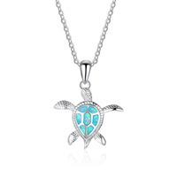 Polyvalent Opale Clavicule Chaîne En Argent Sterling 925 Mignon Tortue De Mer Pendentif Charme Collier Pour Les Femmes Quotidien Fête D'anniversaire Bijoux