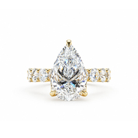 Bague de fiançailles Madonna Luxury Teardrop Pear Halo Side Stone en or jaune