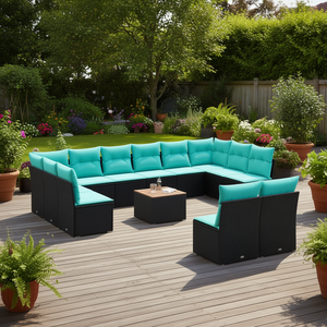 Set Divano da Esterno Moderno in Polyrattan Nero con Cuscini, 10 Posti, Design Contemporaneo - Product Image 2