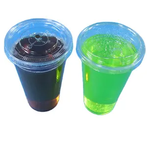 Recyclable Plastic Cup with Cover Transparent 500ml 700ml 1000ml PET Classic Beverage Standard Tea Cups and Saucers Plastic Lid