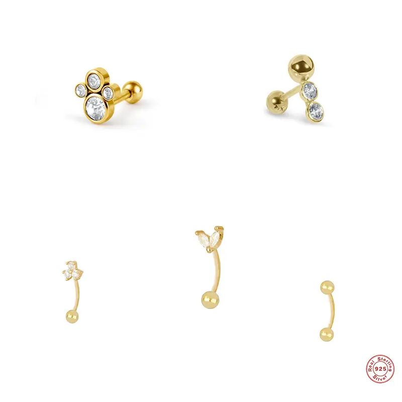 18k Gold Plated Dainty Piercing 925 Sterling Silver Earring Fashion jewelry Wholesale