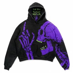 Sudadera con Capucha Personalizada para Hombre, Estilo Urbano, Estampado Gráfico de Calavera, Gótico, Grunge, Y2K, Hip Hop, Felpa Gruesa de Algodón - Product Image 1