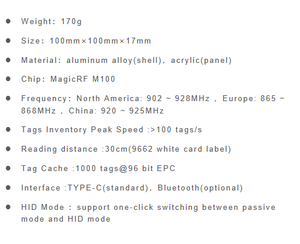 Mini Lector de Tarjetas <span class=keywords><strong>NFC</strong></span> de Escritorio, Puerto USB Tipo-C, Velocidad de 120 Etiquetas/s, 860-960MHz UHF, Lector Inteligente de Etiquetas RFID - Product Image 4