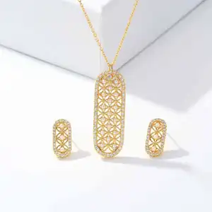 Mode baru desain mutiara berongga kalung zirkonia anting-anting mewah Dubai Emas Set perhiasan aksesoris pernikahan