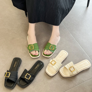 Nueva moda de verano para mujer, zapatos planos de estilo Hada, sandalias pequeñas con hebilla cuadrada, característica estampada, suela suave, ropa exterior, playa para zapatillas - Product Image 2