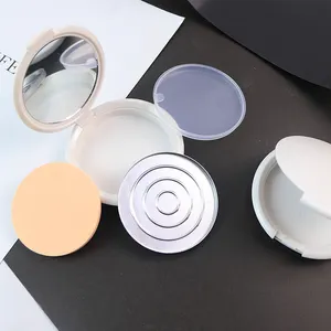 H002 in stock 59mm Pearly white Cosmetic Powder Compact Packaging Single Layer Pearly white Empty Case With Mirror