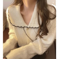 Femmes automne/hiver doux poupée col Style japonais Cardigan manteau nouvelle couleur unie lâche paresseux vent tricoté pull OEM Service