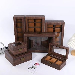 Ready to Ship High Quality Vintage <strong>Wood-Veneer</strong> Leather Watch Box Retro 2/3/6/10/12 Slots PU Watch Storage Case with Window - Product Image 2