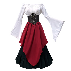 Retro Medieval Off Shoulder <b>Top</b> And Skirt Set For Women Spring 2025 Costume Full Irregular <b>Layered</b> Dress Cosplay Outfit - Product Image 5