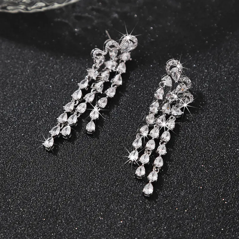 Fashion Bridal Jewelry Zircon Earrings 925 Silver Needle Fine Jewelry Accessory Simple Luxury European Style Tassels Earring