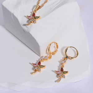 Conjunto de joyería de moda de Dubái para novia, collar y pendientes de circón colorido chapado en oro de 18k, conjunto de joyería - Product Image 6