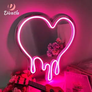 Divatla New Arrivals Custom Heart Neon Mirror Design Home Decor Wall Mounted Neon Sign Lighting Led Infinity Mirror