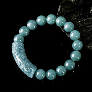 หยกธรรมชาติหยกน้ำเงินสร้อยข้อมือหยก UNISEX รูปแบบมงคลสไตล์จีนของขวัญพร้อมใบรับรองการประเมินราคา SL51 - Product Image 1