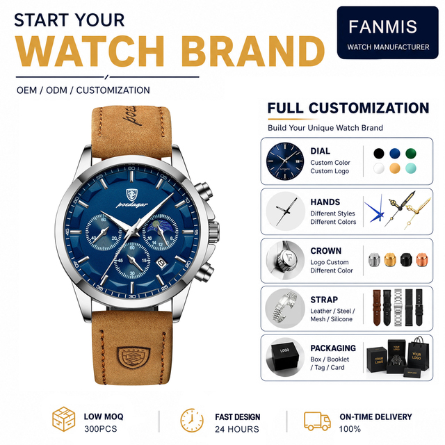 Custom Watch Large Round Dial Leather Strap Chronograph Waterproof Dial Quartz Watch Suitable for Multiple Occasions