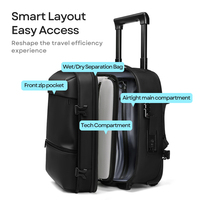 Sac à dos pour ordinateur portable avec roulettes, hermétique, détachable, compatible TSA, à compression sous vide