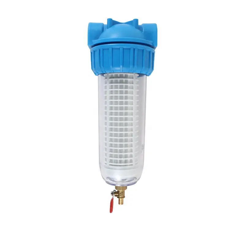 Pemurni air backflushing transparan 10 inci filter saluran air peternakan filter mesin cuci tekanan tinggi dengan outlet limbah