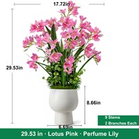 9 tiges de lys parfumés en pot blanc, 29,53 pouces, arrangement de fleurs artificielles pour centre de table, décoration intérieure