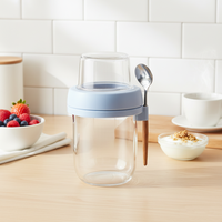 Bocaux en verre pour overnight oats avec séparation sec/humide, préparation de repas, type Mason Jar avec couvercles, compatibles vapeur et alimentaires