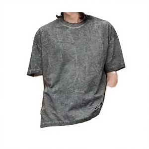 Camiseta de Hombre de Algodón 100% Tejido Sólido, Estilo Retro Vintage, Personalizable, Desgastada, Oversize, Lavado Ácido, Hip Hop - ¡Gran Oferta! - Product Image 2