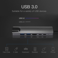 Hub Multipuerto 6 en 1 con Estación de Acoplamiento USB-C, Ethernet de 100 Mbps, Compatible con Smartphones, Tablets, USB 3.0, 4K/30Hz para Laptop y Teléfono