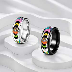 Anillo de banda ancha de acero inoxidable <span class=keywords><strong>Dina</strong></span> American Graffiti Moon Phase Girl, diseño de estrella y luna, estilo vintage, joyería de moda al por mayor - Product Image 2