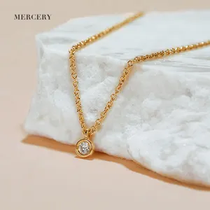 Mercery ожерелья Rantai 14K цепочка из твердого золота ожерелье с подвеской счастливый бриллиант ожерелья с цепочкой до ключицы