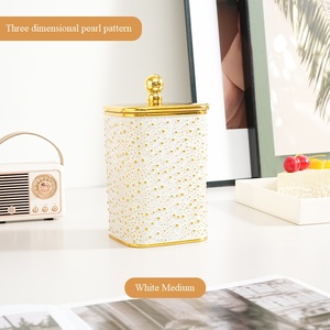 Ensemble de 3 pots de rangement dorés avec couvercles dorés, motif perle, organisation de la cuisine, récipients décoratifs - Product Image 3