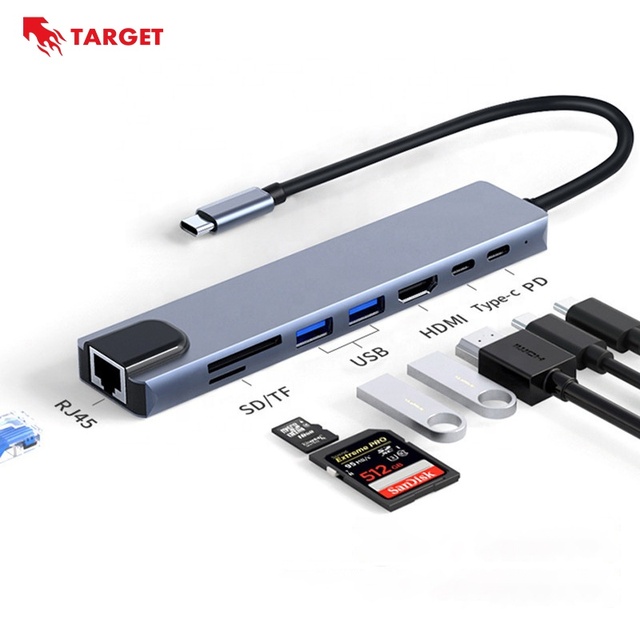 8in1 USB C HUB C Splitter 4K Thunderbolt 3 Docking Station Laptop Adapter Macbook Air M1 iPad Pro RJ45 HDTV USB 3.0 Computers