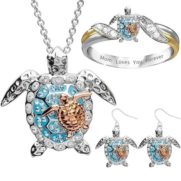 Brinco colar feminino, conjunto de joias dois cores galvanizado mãe e criança tartaruga acessórios presente do dia das mães