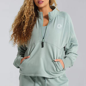 Maglione con collo a Zip da donna con Logo personalizzato Giacca sportiva con Zip in pile 1/4 da palestra felpa con Zip a quarto di Zip felpa da donna - Product Image 1