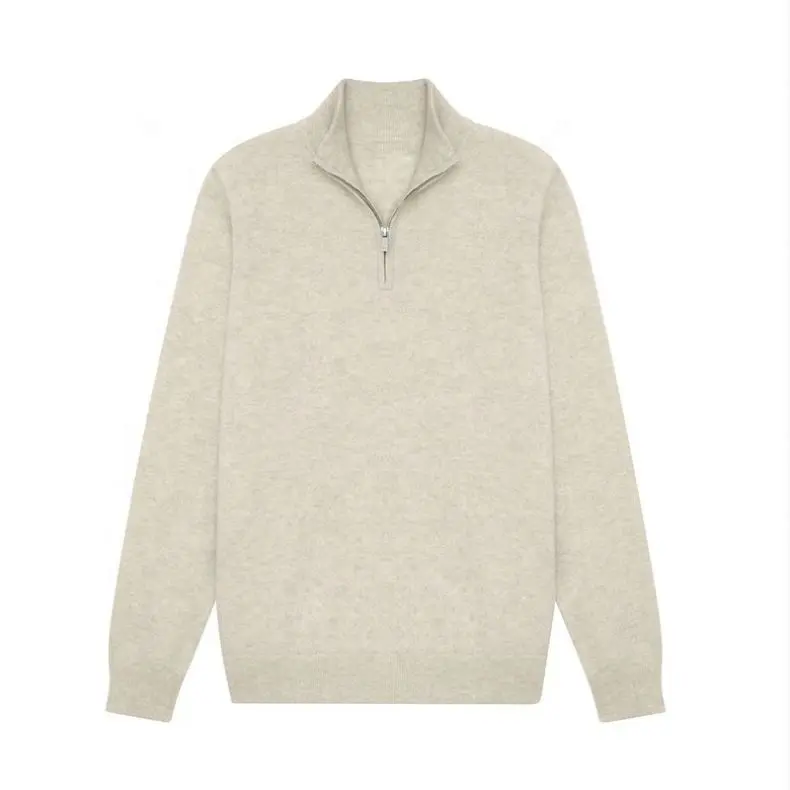Wholesale Custom 2023 Autumn Winter 1/2 Zip Pullover 100% Pure Cashmere Mock High Neck Half Knit Long Sleeve Sweater Man