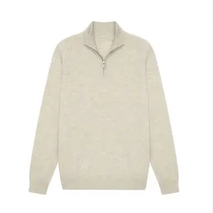Wholesale Custom 2024 Autumn Winter 1/2 Zip Pullover 100% Pure Cashmere Mock High Neck Half Knit Long Sleeve Sweater Man