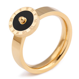 Bagues tendance pour femmes, 10 mm, en acier inoxydable, design boussole à chiffres romains, forme géométrique blanche et noire, bijoux cadeau - Product Image 3