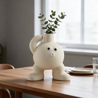 Vase amusant en forme de grande main avec bras surélevé - Pot en céramique blanche texturée en forme de personnage en pose de danse de rue pour la décoration tendance de bureau et de chambre d'enfant