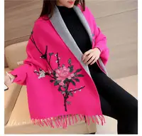 中国風牡丹刺繍ショールレディースポンチョセーターデザイナーセーター