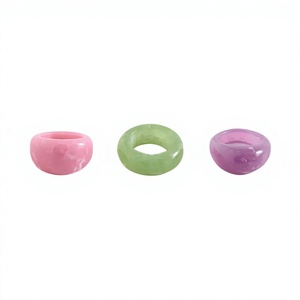 FAIZA CRAFT Anillo Redondo de Resina Pulida, Banda Ancha Colorida, Joyería Hecha a Mano, Tema de Ángel, Rosa, Verde, Morado, FC-9155 - Product Image 1