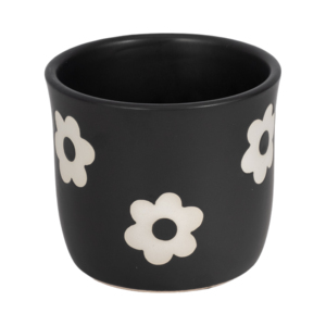 Vaso da fiori rotondo in ceramica con fiori bianchi, finitura nera opaca, per piante da interno, decorazione per la casa, giardino, patio, ingresso. - Product Image 3