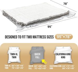 Sacs de rangement sous vide modernes et écologiques pour matelas en mousse plastique pliables, gain de place, Queen/Full/Full-XL, bleus, avec fermeture éclair, pour salon - Product Image 3