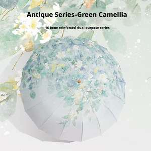 Vendita calda a 16 colori con osso in gomma a doppio uso ombrellone in legno con manico pieghevole High-End sensazione di protezione da <span class=keywords><strong>sole</strong></span> e UV - Product Image 1
