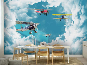 Autocollant de décoration d'avion 3D Sky Clouds pour chambre de garçon-Peel and Stick Roll | Papier peint expédition rapide - Product Image 4
