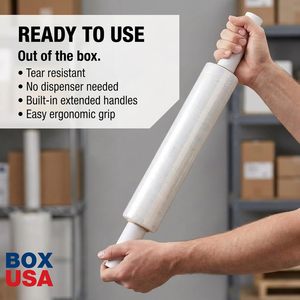 ฟิล์มยืดพันพาเลท ยี่ห้อ Box Usa ขนาดกว้าง 20 นิ้ว ยาว 1000 ฟุต แบบใส มีหูหิ้ว สำหรับพันพาเลท - Product Image 2
