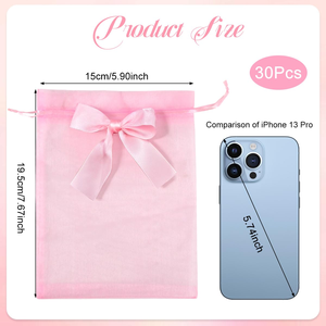 Sac cadeau en organza recyclable en gros, pochette d'emballage élégante avec ruban, sac à cordon coloré pour bijoux, logo personnalisé - Product Image 2