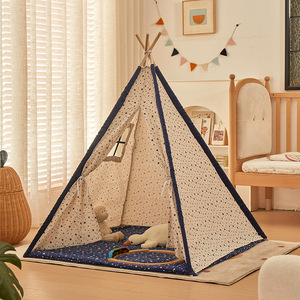 Tente de jeu pour enfants en toile et en bois, maison de jeu pop-up de style <span class=keywords><strong>tipi</strong></span>, jouet sportif pour enfants, tentes avec décorations et <span class=keywords><strong>tapis</strong></span> - Product Image 4